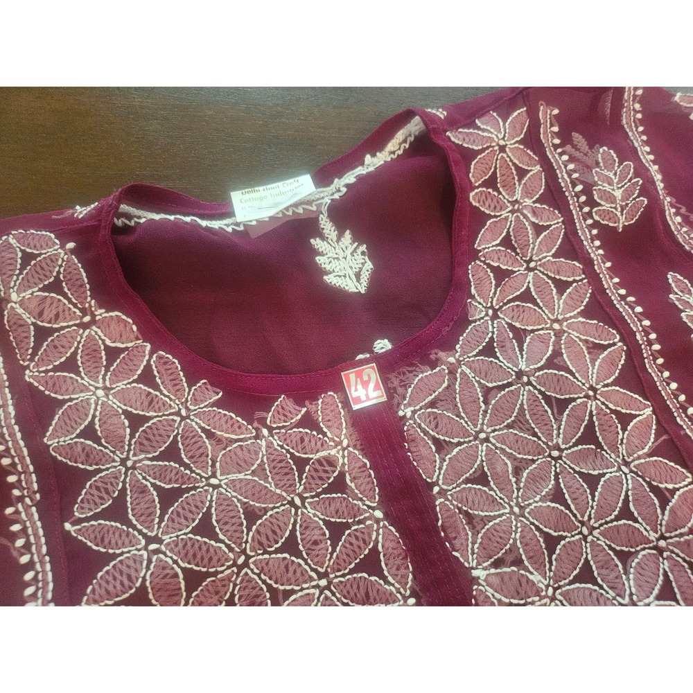 Delhi Haat Craft Cottage Industries Tunic Women 42 Burgundy Embroidered Kurta